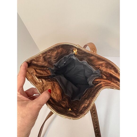 Valerie Artisan Textile Bronze Leather Studded Crossbody Bag Womens Designer - Picture 7 of 9